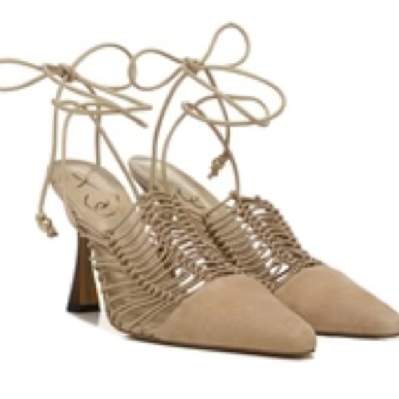 NEW SAM EDELMAN Suede Trinity Ankle Strap Dress Heels Sesame 2J4 - Picture 6 of 11